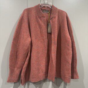 FISHERMAN Out of Ireland Merino Wool Cashmere Blend Cardigan Coral Red